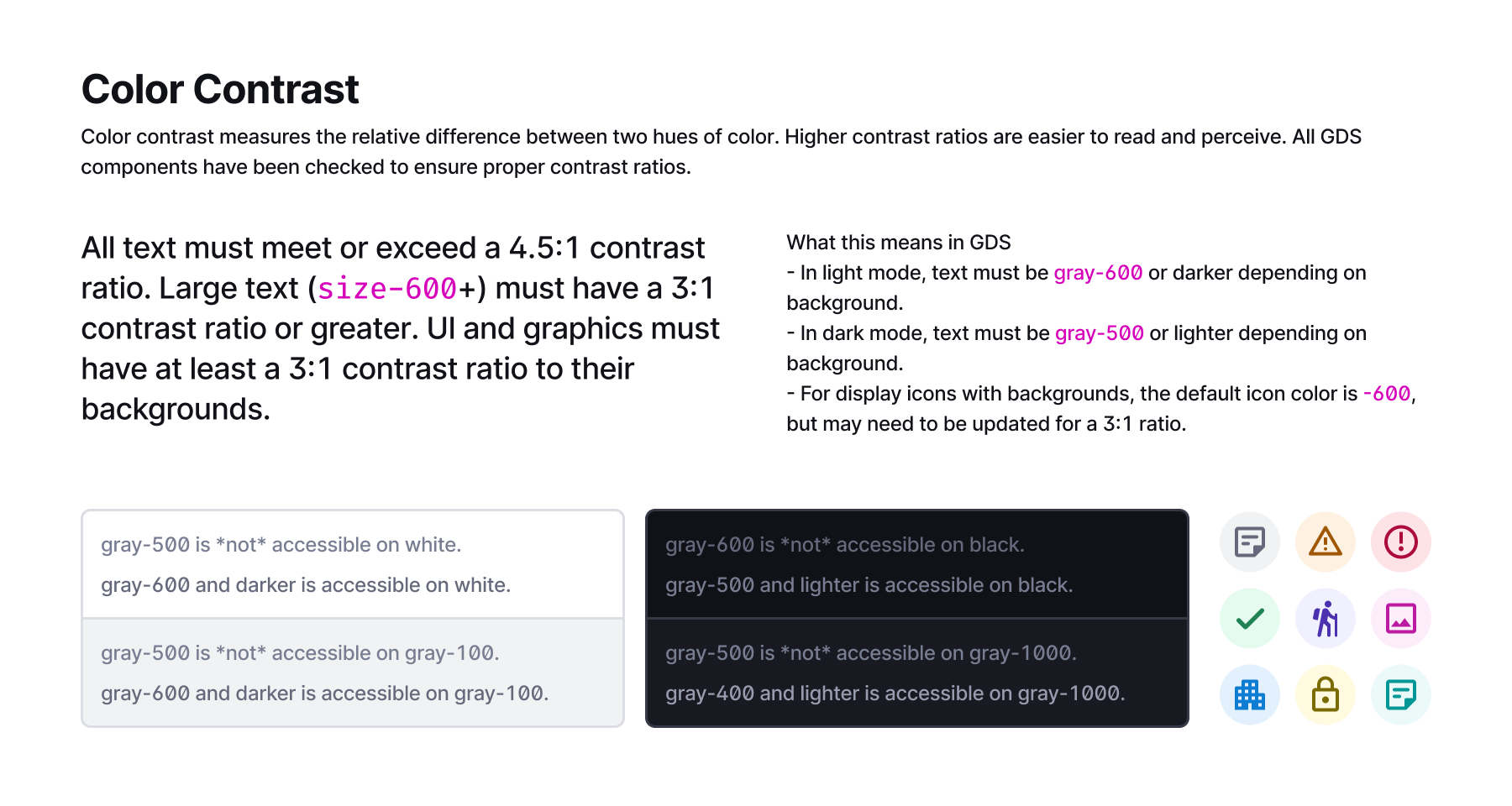 Documentation about color contrast in GDS