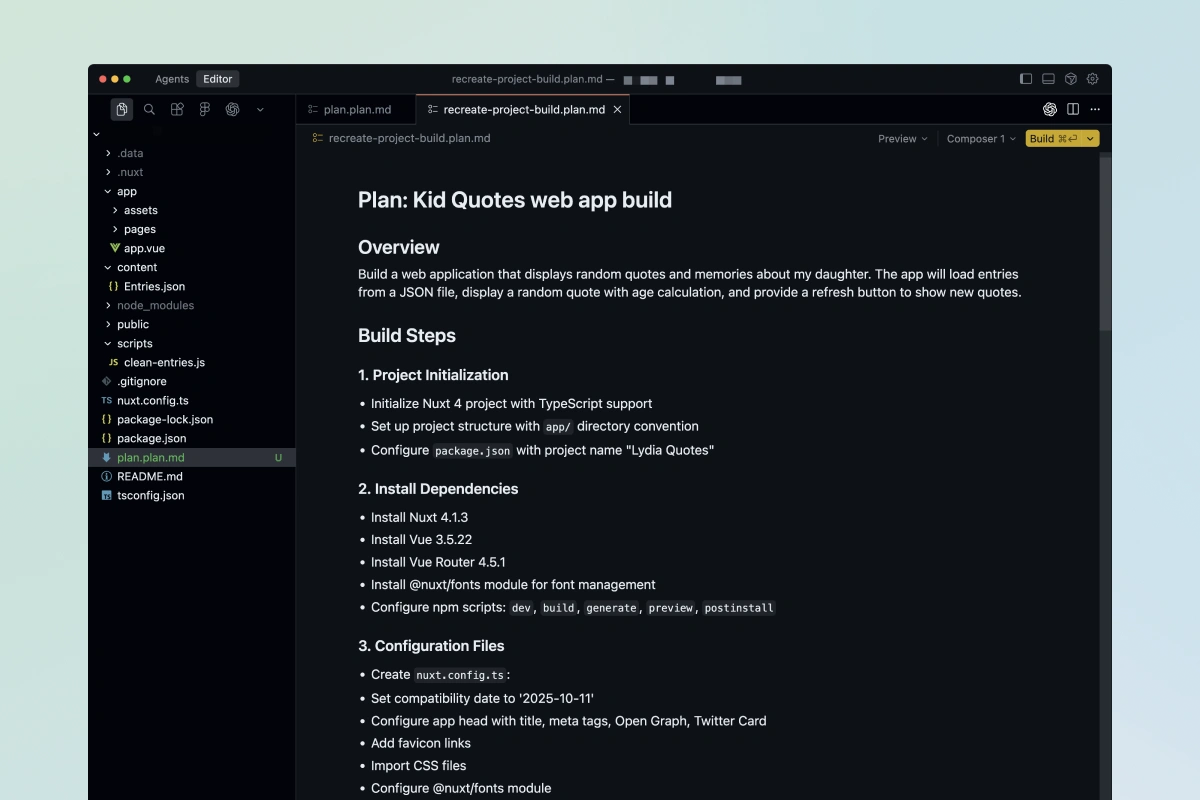 Screenshot of the AI coding app Cursor's plan mode