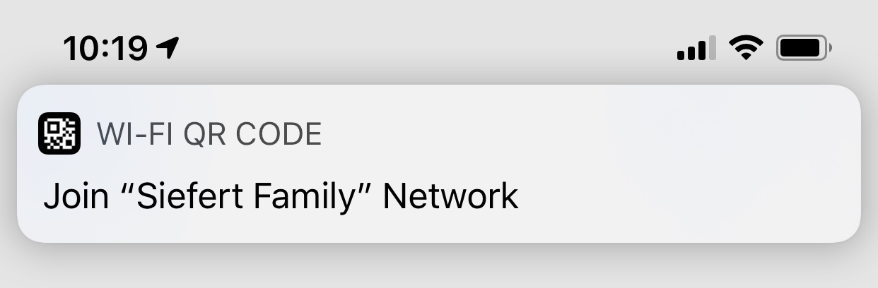 Screenshot of the notification to join my WiFi network