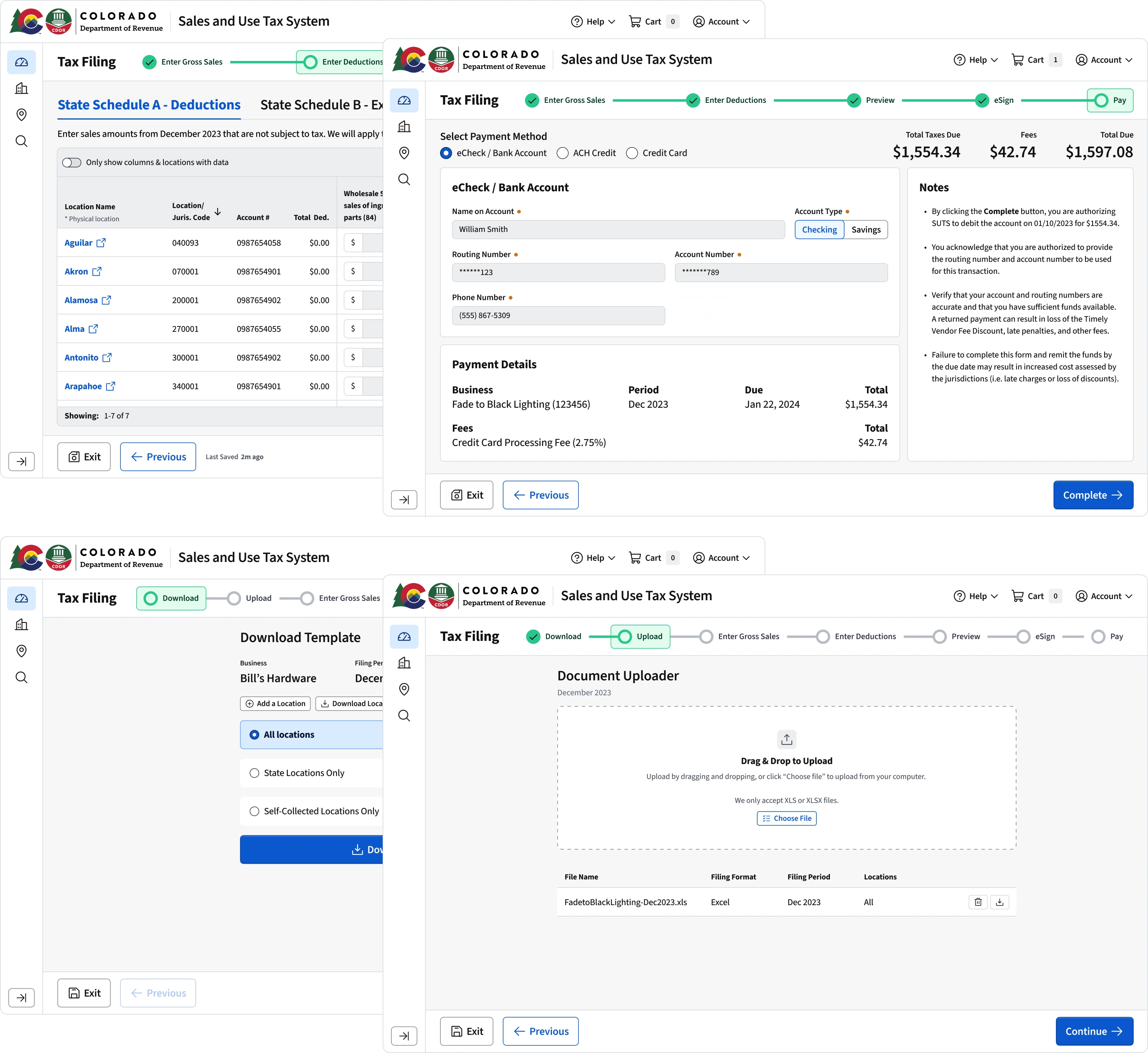 Screenshots of the Colorado State Tax Portal