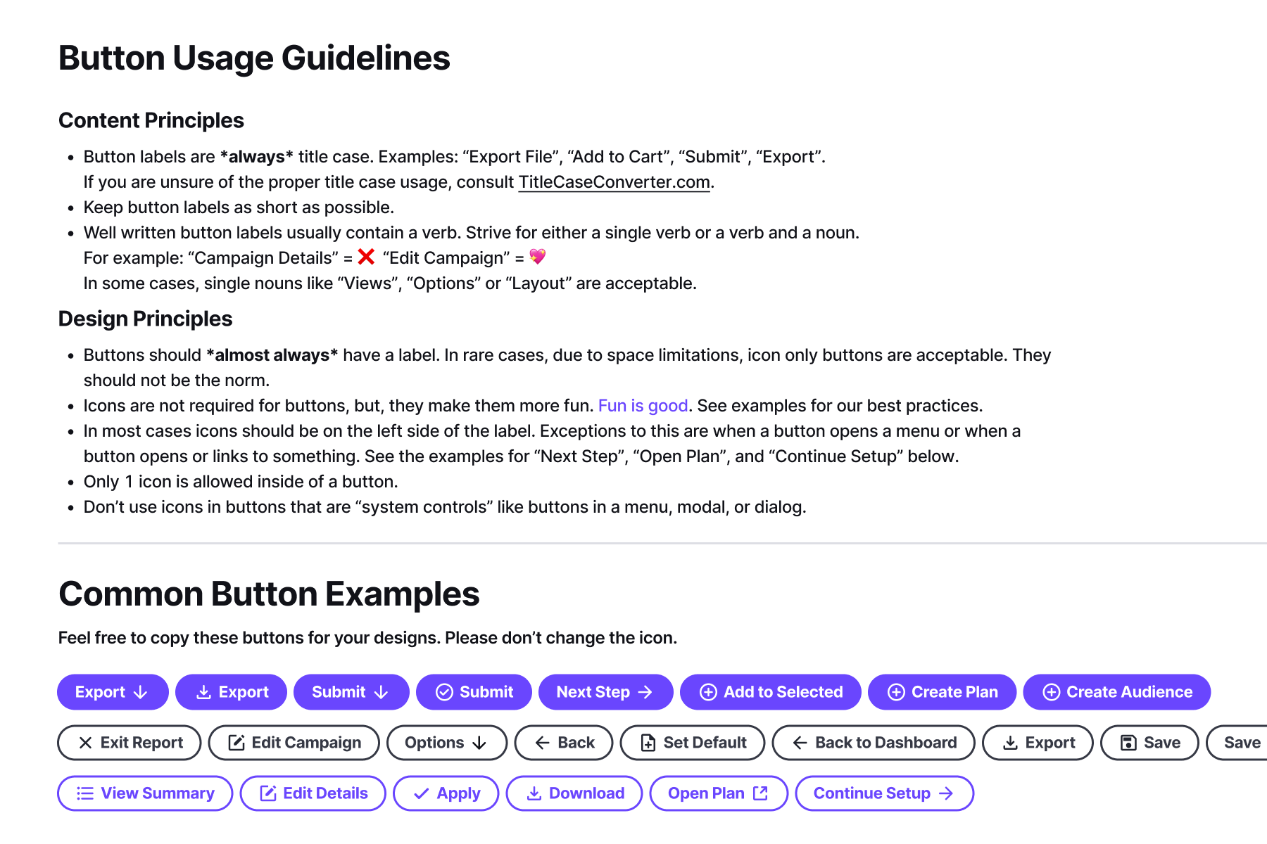 Button content and usage guidelines