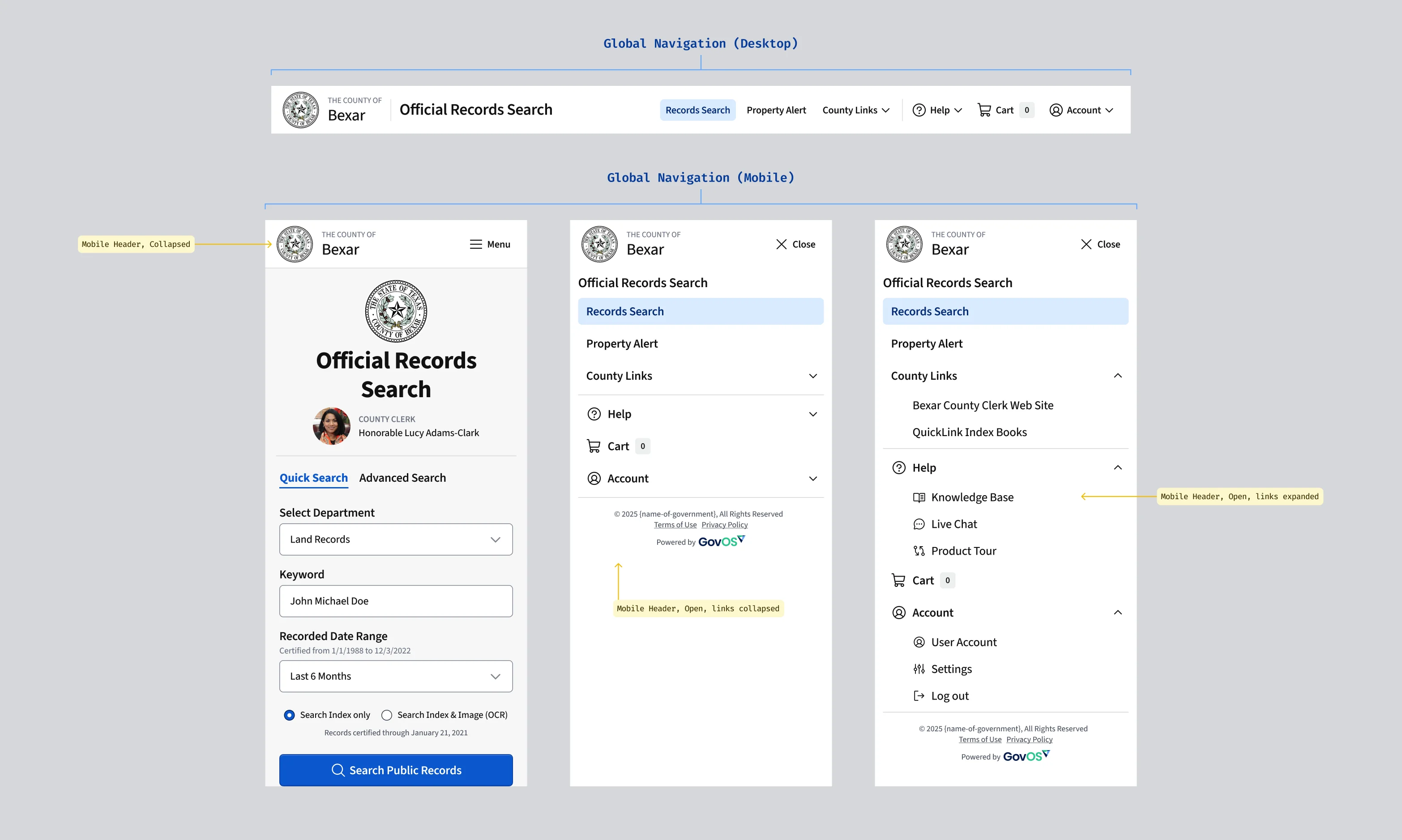 Screenshot of how our global navigation component works on mobile screens.