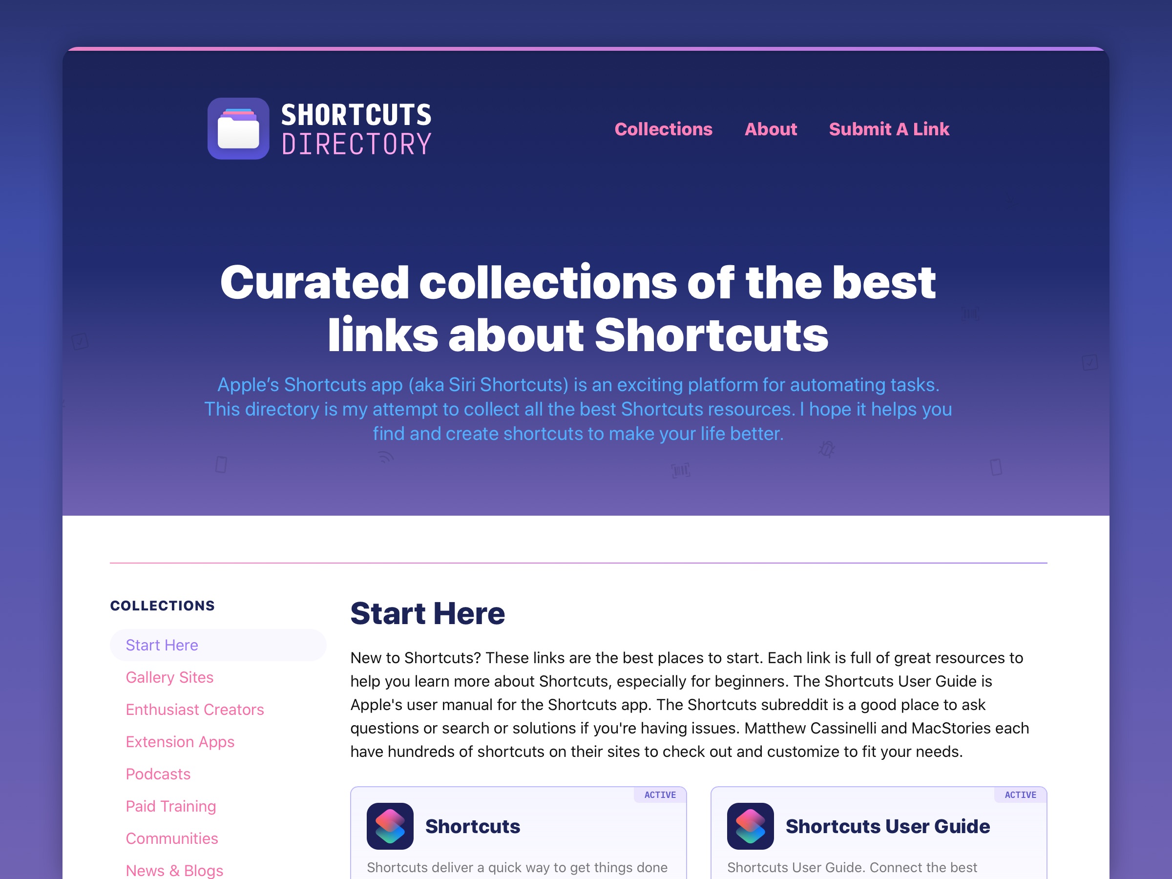 Screenshot of Shortcuts Directory website #1